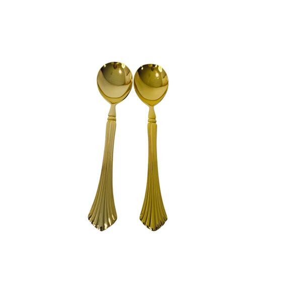 Gold Electroplate Vintage Sugar Spoons Set of 2 Scalloped 6.5 Inch - Picture 2 of 6